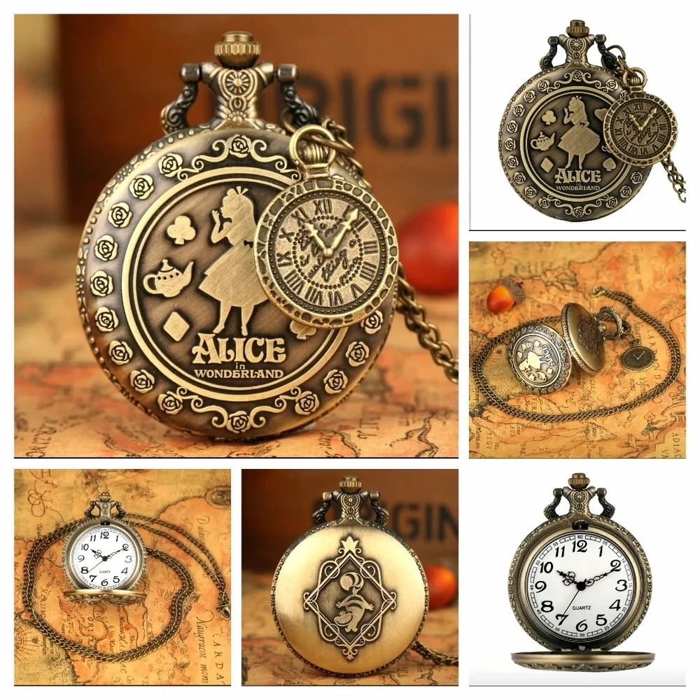 Alice in wonderland pocket watch with clock charm! - Picture 1 of 7